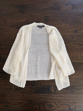 Christopher Fischer Women’s Linen Open-Knit Cream Cardigan Sweater Size Small